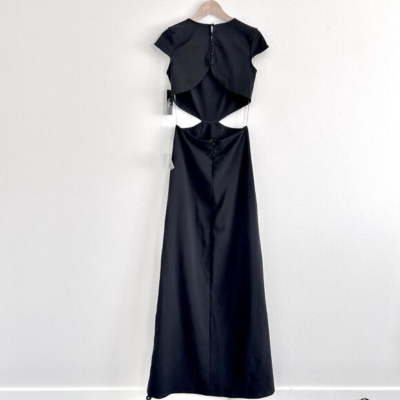 NWT LULUS ‘Conversation Piece’ Size M Black Maxi Dress Backless Cutouts USA Made - Picture 2 of 14